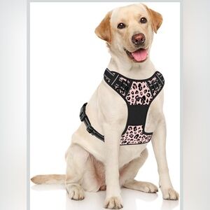 Pink Leopard Print Reflective Dog Harness -Large